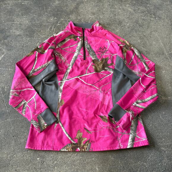 Realtree 1/4 Zip Jacket Womens L Pink Camo Pullover Mock Neck Outdoors - Picture 1 of 8